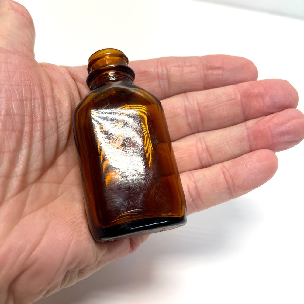 Vintage Glass Bottle‎ Small Amber Apothecary Tiny Vial Embossed Bottom Glossy
